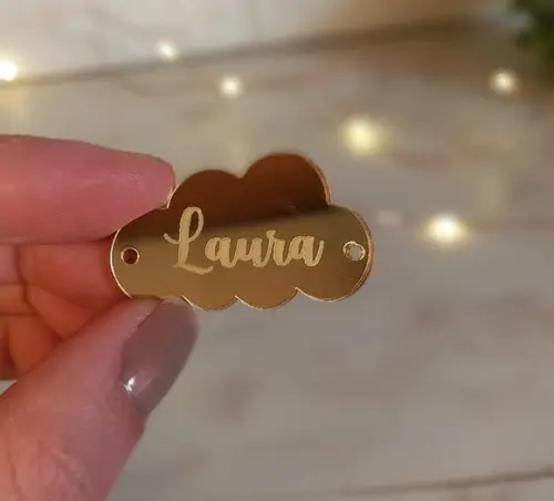 Etiqueta em Acrílico Dourado | Nuvem 4x2,5cm | 15 Unidades