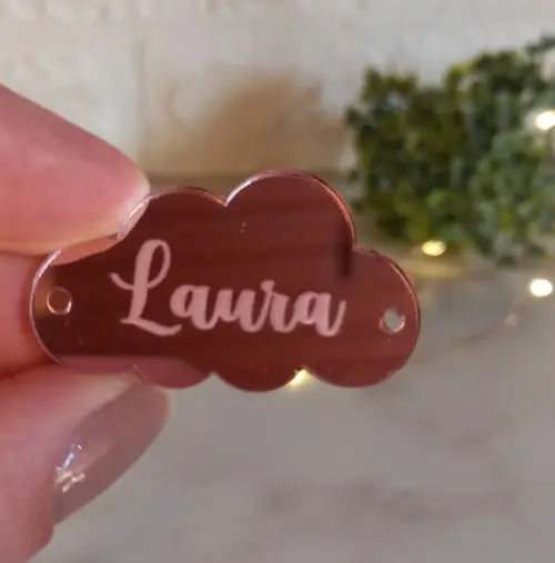 Etiqueta Em Acrílico Rosa | Nuvem 4x2,5cm | 20 Unidades