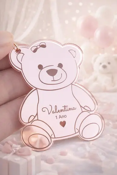 Lembrancinha Chaveiro Ursinha em Acrílico Rosa Personalizado