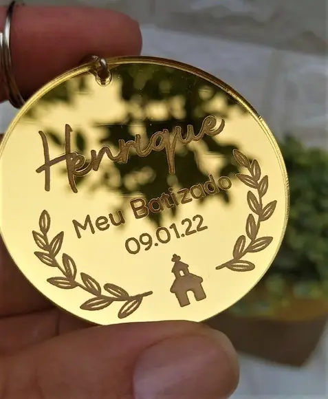 Lembrancinha Chaveiro Meu Batizado Dourado | Personalizado
