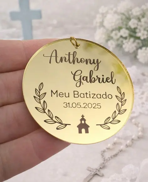 Lembrancinha Chaveiro Meu Batizado Dourado | Personalizado