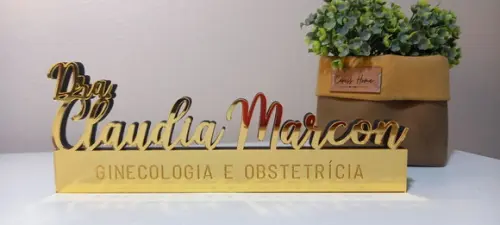 Placa Decorativa Profissão Personalizada Acrílico Dourado