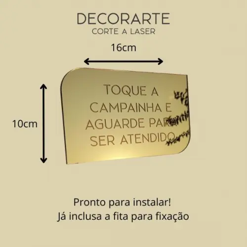 Placa Toque a Campainha em Acrílico Espelhado - 1 Unidade