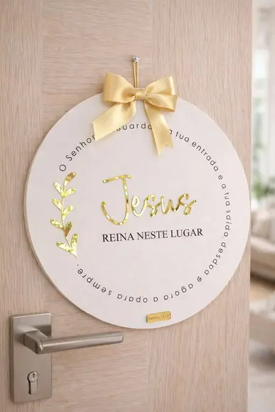 Placa Religiosa Porta de Entrada - Jesus Reina Neste Lugar
