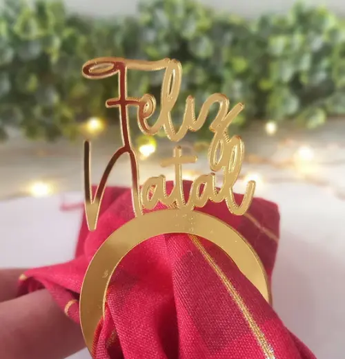 Porta Guardanapo Feliz Natal em Acrílico - Kit 6 Peças