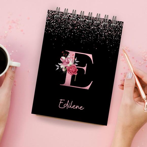 Bloco de Anotações A6 Preto e Floral sem Pauta
