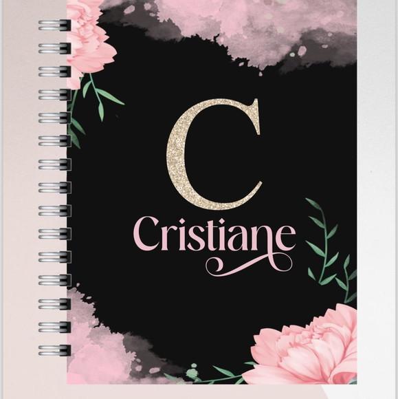 Caderno Pautado A5 Preto Inicial Floral
