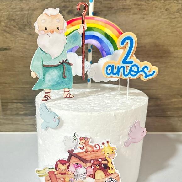 Topo de Bolo Arca de Noé Aquarela
