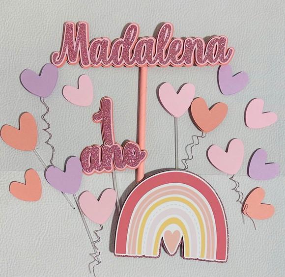 Topo de Bolo Arco Iris Boho