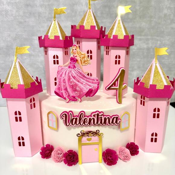 Topo de Bolo Barbie Castelo Luxo 3d