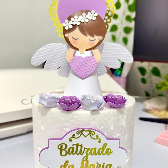Topo de Bolo Batizado Anjinha 3d