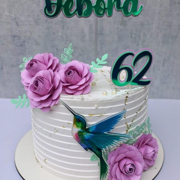 Topo de Bolo Beija Flor com Rosas
