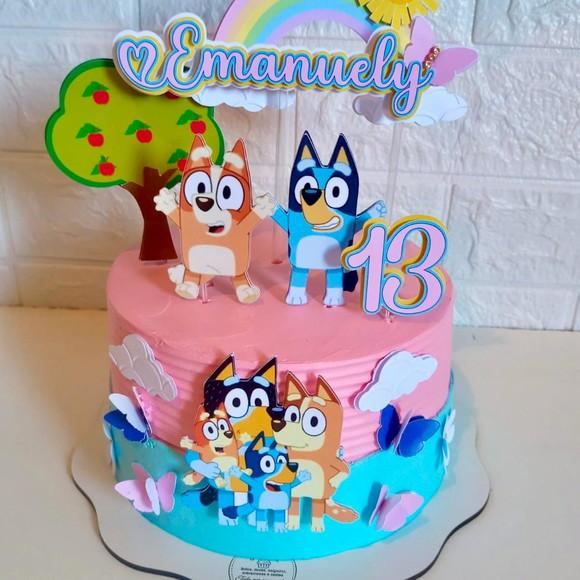 Topo de Bolo Bluey e Bingo