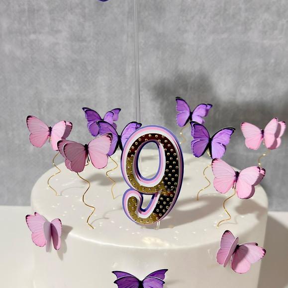 Topo de Bolo Borboletas Rosa e Lilas