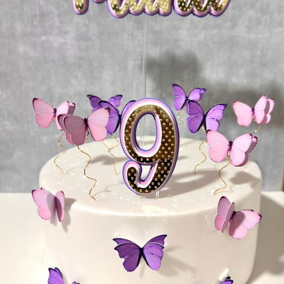 Topo de Bolo Borboletas Rosa e Lilas
