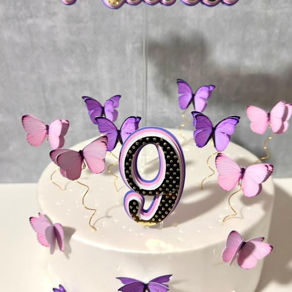 Topo de Bolo Borboletas Rosa e Lilas