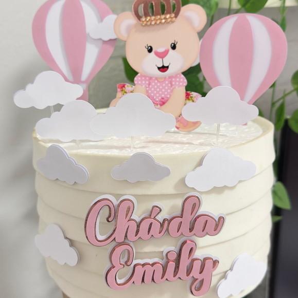 Topo de Bolo Chá de Bebê Princesa e Balão