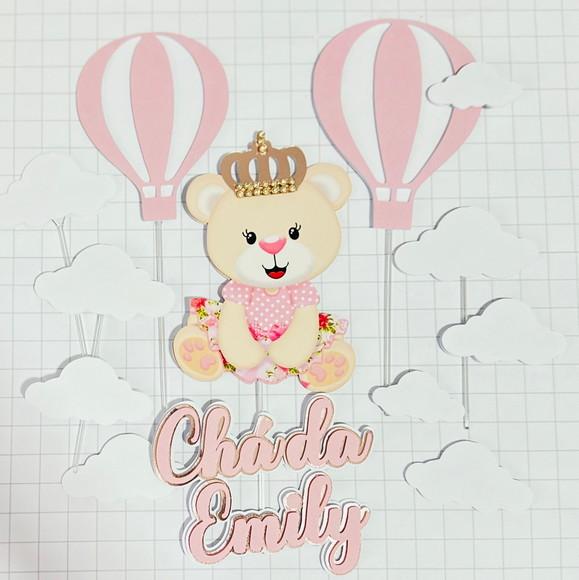 Topo de Bolo Chá de Bebê Princesa e Balão