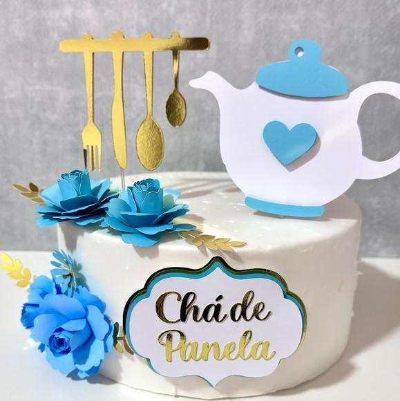 Topo de Bolo Chá de Panela com Flores