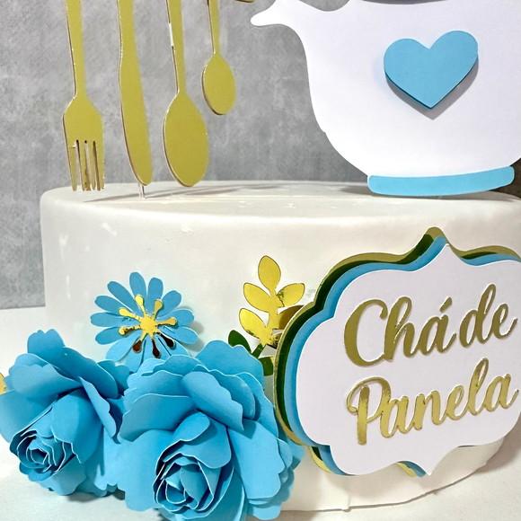 Topo de Bolo Chá de Panela com Flores