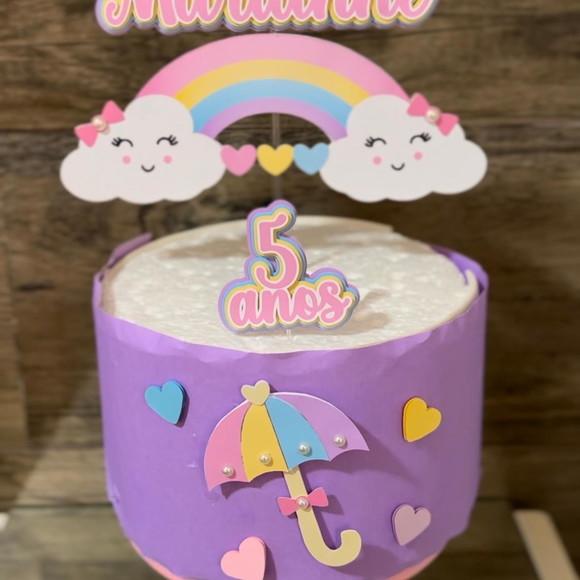 Topo de Bolo Chuva de Amor Arco Iris