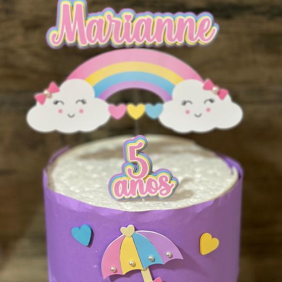 Topo de Bolo Chuva de Amor Arco Iris