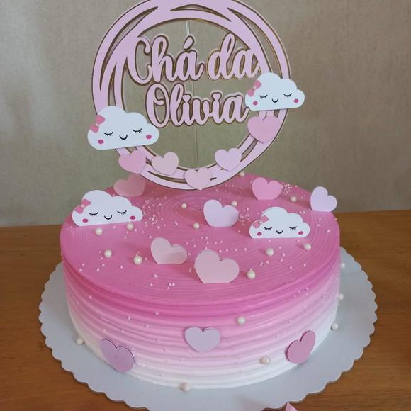 Topo de Bolo Circular Chuva de Amor