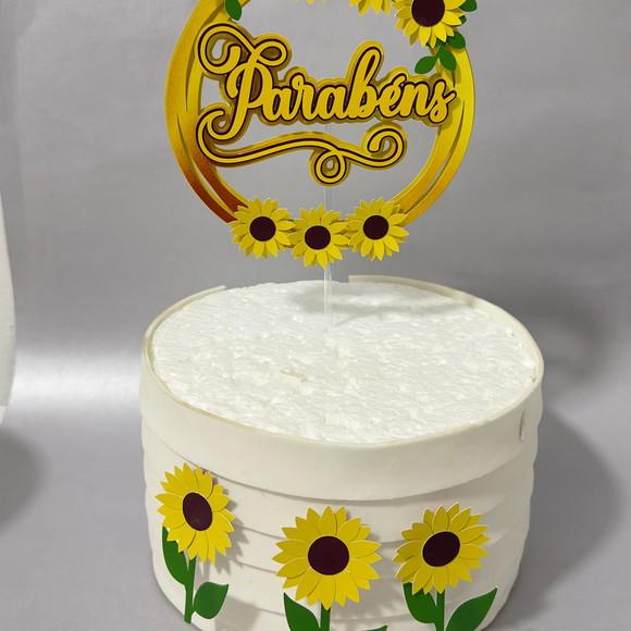 Topo de Bolo Circular Girassol