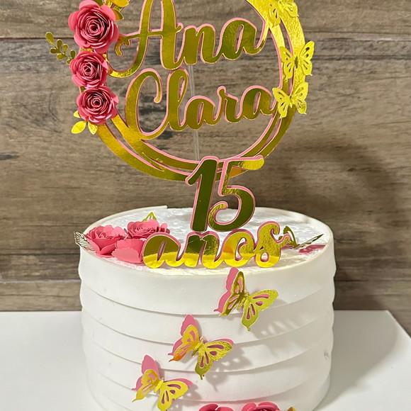 Topo de Bolo Circular Flores 15 Anos