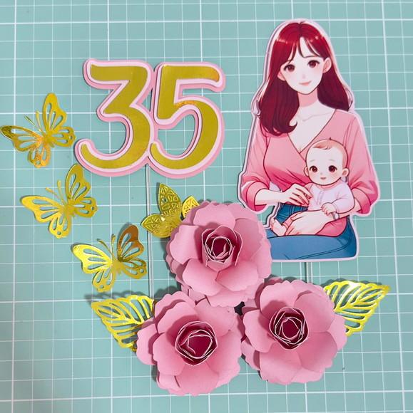 Topo de Bolo Mãe com Bebê e Flores