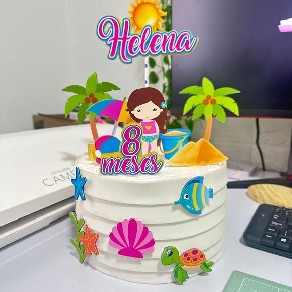 Topo de Bolo Menina na Praia Pool Party