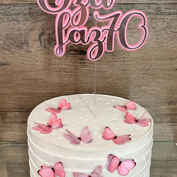 Topo de Bolo Nome e Borboletas Rosado