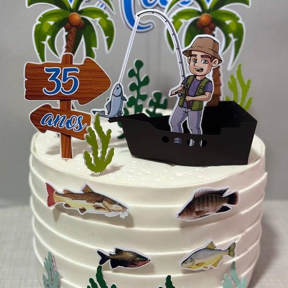 Topo de Bolo Pesca Pescador Pescaria