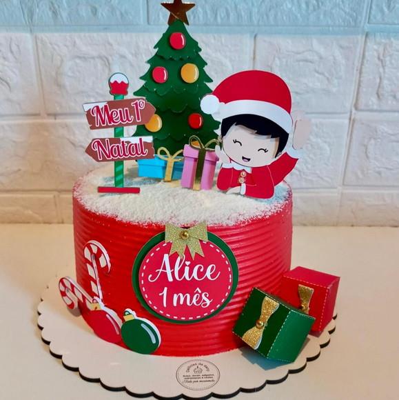 Topo de Bolo Primeiro Natal Menina