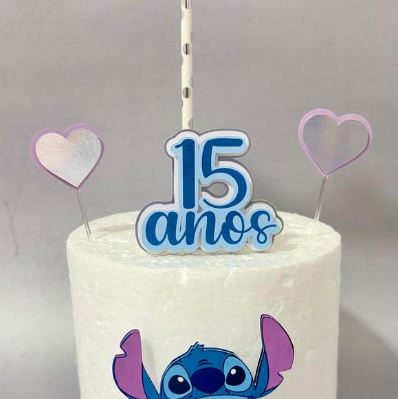 Topo de Bolo Stitch Azul e Prata