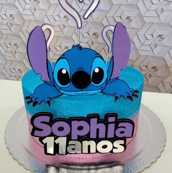 Topo de Bolo Stitch Roxo e Prata
