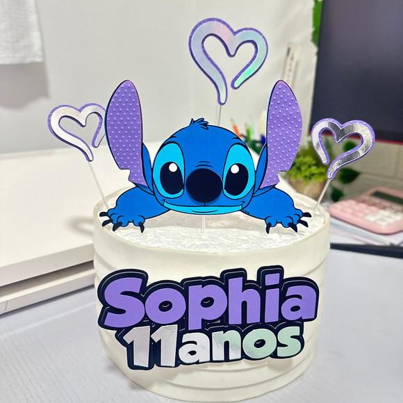 Topo de Bolo Stitch Roxo e Prata