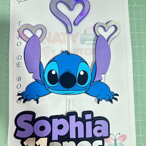 Topo de Bolo Stitch Roxo e Prata