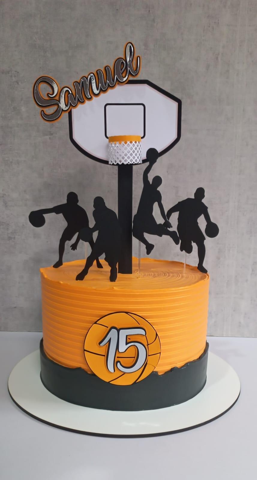 Topo de Bolo Basquete Esporte Cesta 3D
