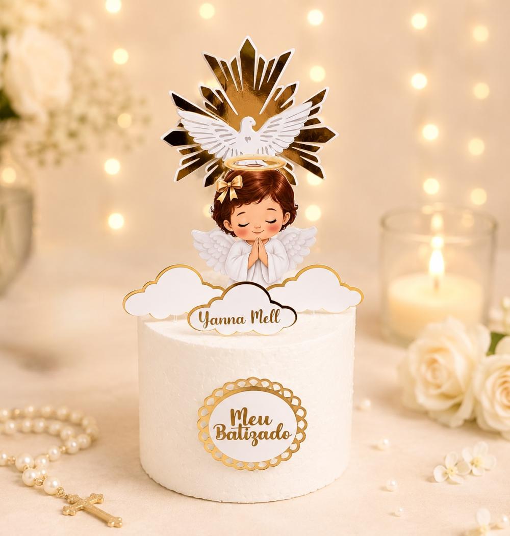 Topo de Bolo Topper Batizado Menina