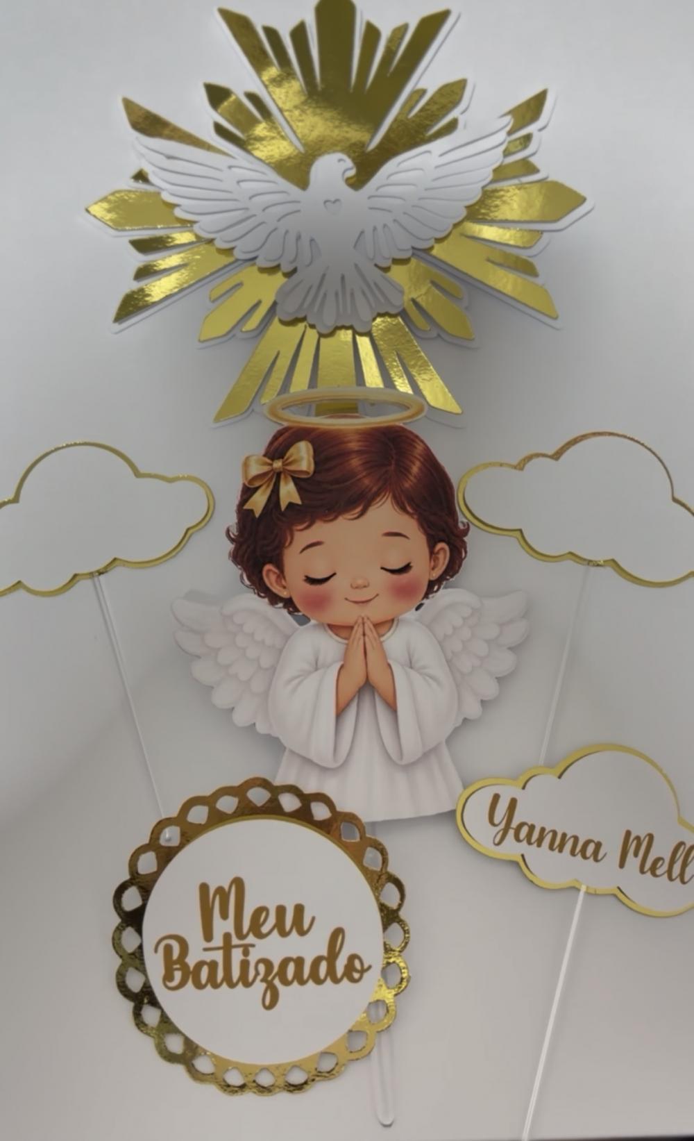 Topo de Bolo Topper Batizado Menina