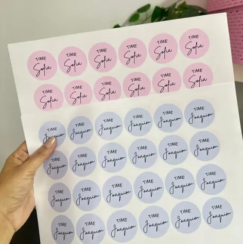 48 Adesivos Redondo Chá Revelação 4cm