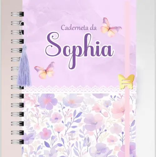 Caderneta Vacinação Lilás Borboletas Floral
