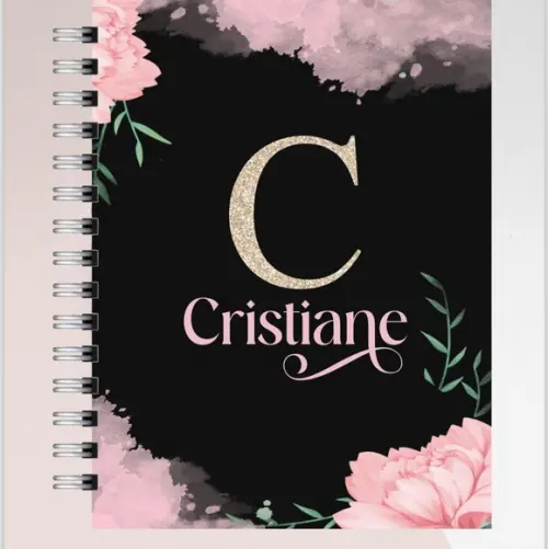 Caderno Pautado A5 Preto Inicial Floral