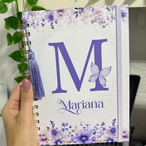 Caderno Personalizado A5 Floral Inicial Nome