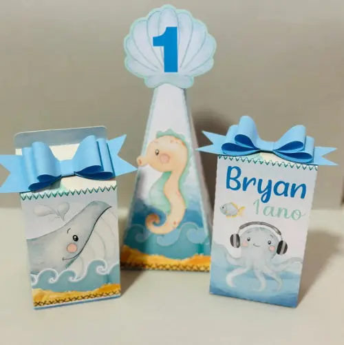 Kit 21 Personalizados Fundo do Mar