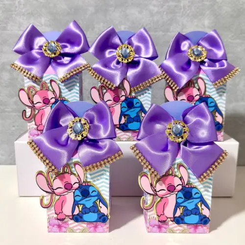 Kit 30 Caixas Personalizadas Stitch e Angel