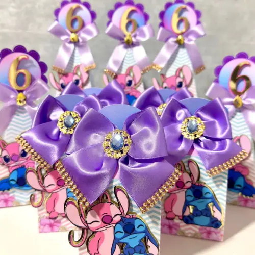 Kit 30 Caixas Personalizadas Stitch e Angel
