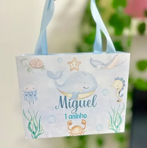 Sacolinha Personalizada Fundo do Mar Aquarela