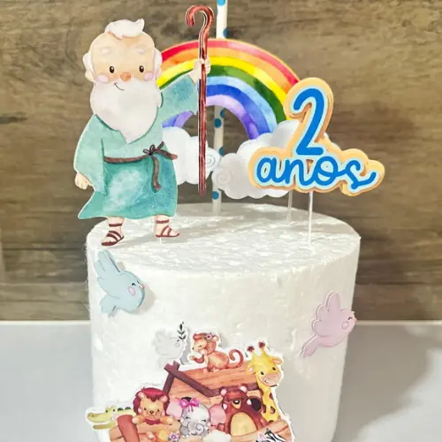 Topo de Bolo Arca de Noé Aquarela